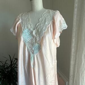 Natori Neiman Marcus Women’s Large Dress Peach Peacock Embroidered Slip Lace